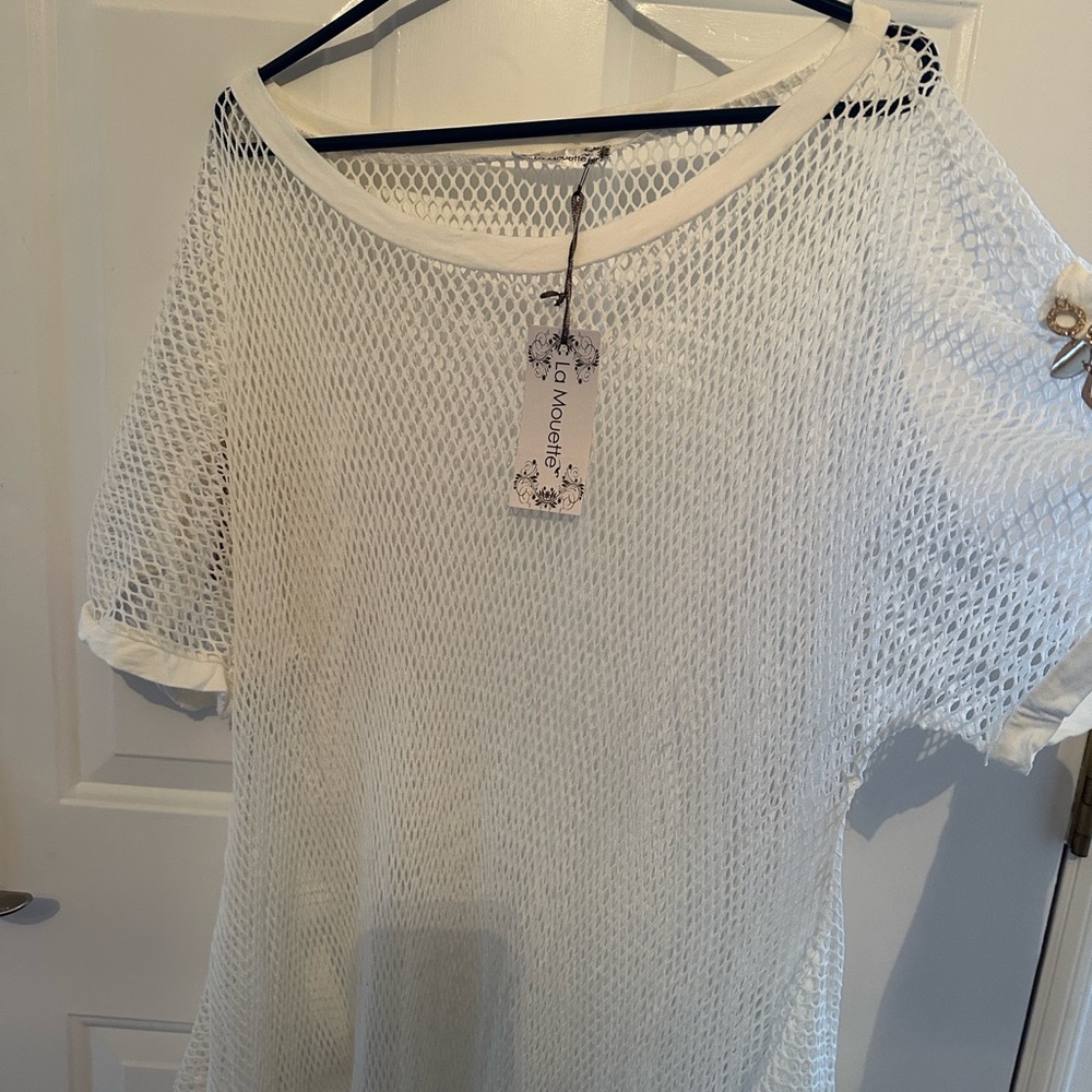 La Mouette White Mesh Short Sleeve Full Length Dress
